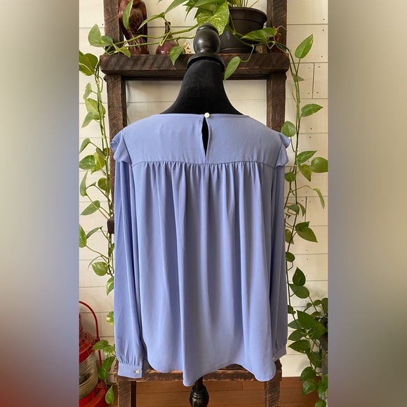 Loft: Blue Blouse with Ruffle Trim and  Embroidered Cutout - Picture 9 of 17
